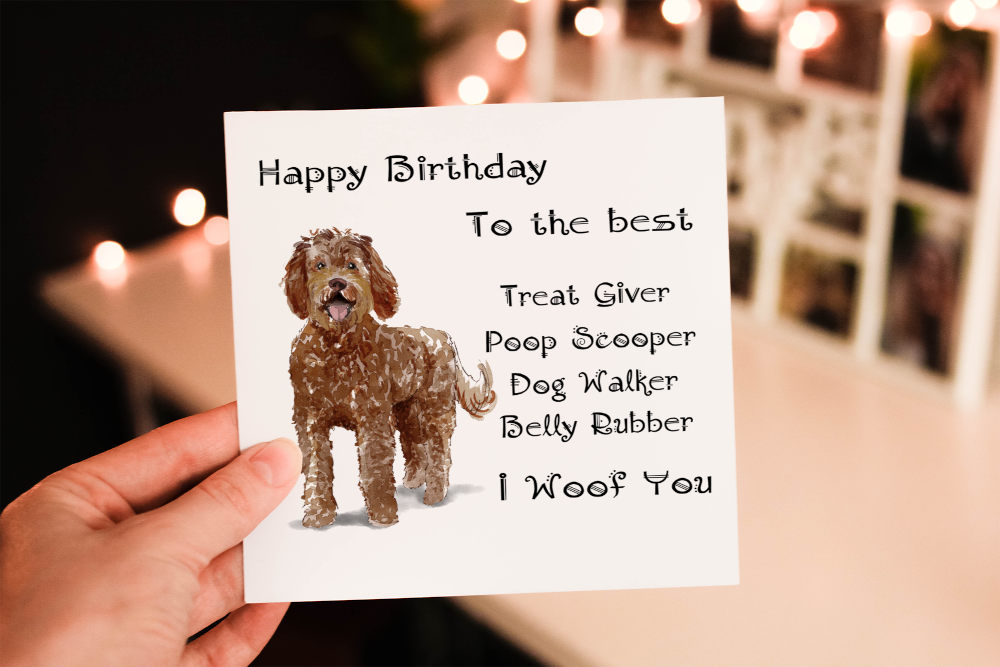 Labradoodle Dog Birthday Card, Dog Birthday Card